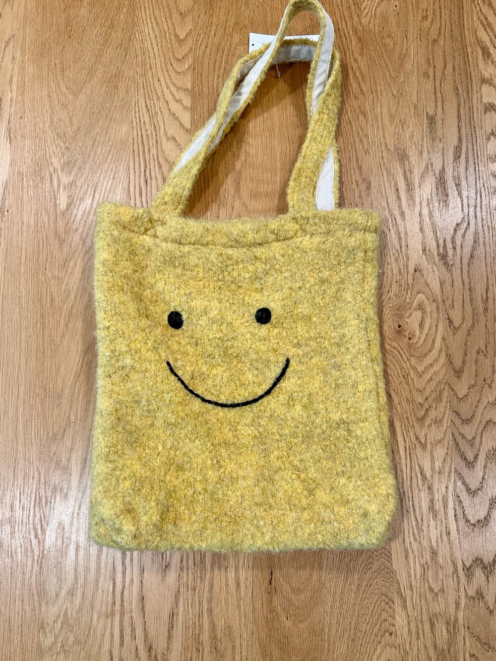 Smiley Face Wool Blend Tote Bag Mustard Yellow Happy Face NWT - Picture 3 of 8
